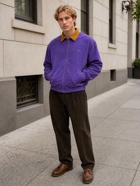 Polo Ralph Lauren Vintage Purple Cotton Jacket With Corduroy Collar Size M